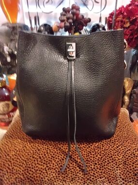 Rebecca Minkoff Black Pebbled Leather Shoulder Bag with Tassel